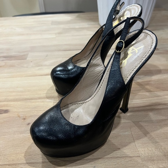 Yves Saint Laurent Shoes - YSL Saint Laurent Paris Black Leather Patent Tribtoo Slingback Size 35.5/US 5
